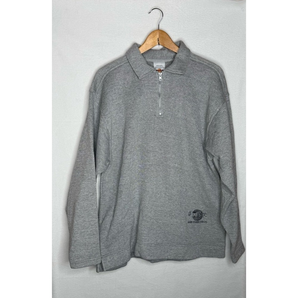 Hard Rock Cafe San Francisco 1/4 Zip Sweatshirt Gray Pullover Men's Medium EUC